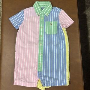 Ralph Lauren Color Block With Stripes Button Down Romper